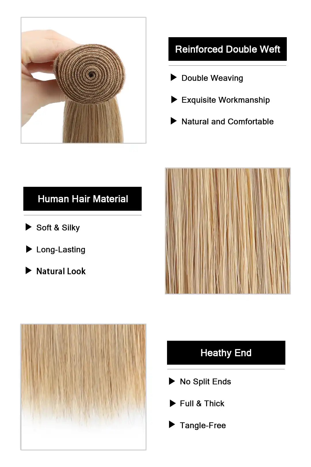 #27 Honey Blonde Brazilian Hair Bundles Sew in Extensions Straight