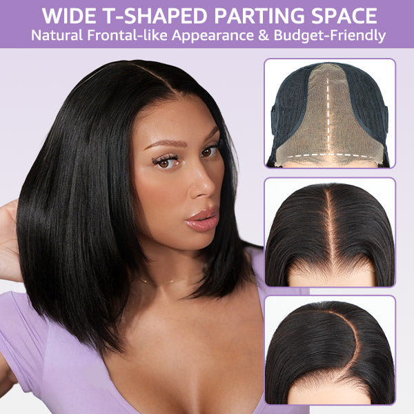 OQ HAIR Glueless Layered Cut Yaki Straight Wear Go Wig Pre-Cut 9x6 T Part Lace Bob Wig With Elastic Drawstring