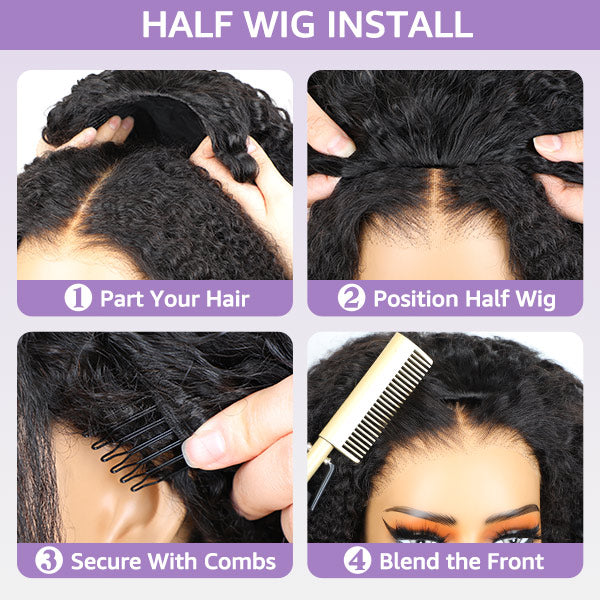 3 In 1 Half Wig | Burmese Curly Highlight 4/27 Color Wear Go Half Wig With Elastic Drawstring Flip Over Wig