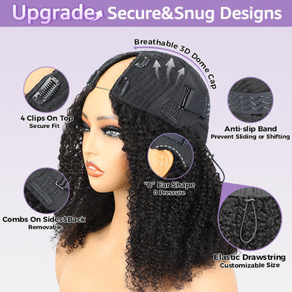 Afro Curly V Part Wig No Leave Out Thin Part Full Volume Glueless Wigs Natural Human Hair Wig