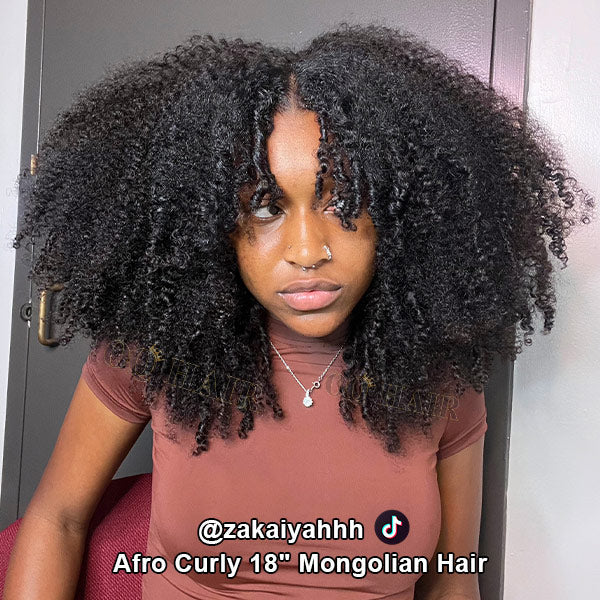 Afro Curly V Part Wig No Leave Out Thin Part Full Volume Glueless Wigs Natural Human Hair Wig