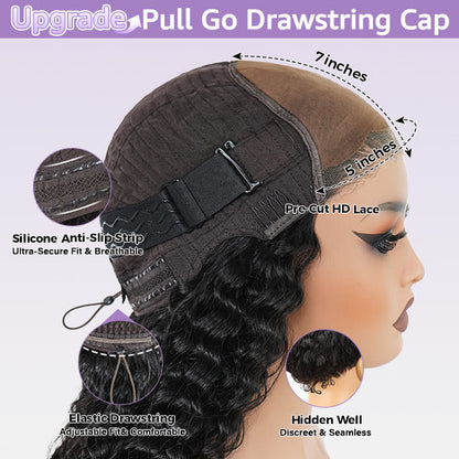 OQ HAIR Burmese Curly Glueless Wig Bleached Knots Pre-cut 7x5 9x6 HD Lace Wear Go Wigs With Elastic Drawstring
