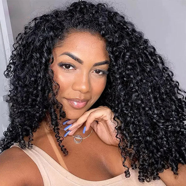 3 In 1 Half Wig | Burmese Curly Glueless Wear Go Half Wig With Elastic Drawstring Seamless Flip Over Wig