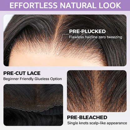 OQ HAIR Glueless Layered Cut Yaki Straight Wear Go Wig Pre-Cut 9x6 T Part Lace Bob Wig With Elastic Drawstring