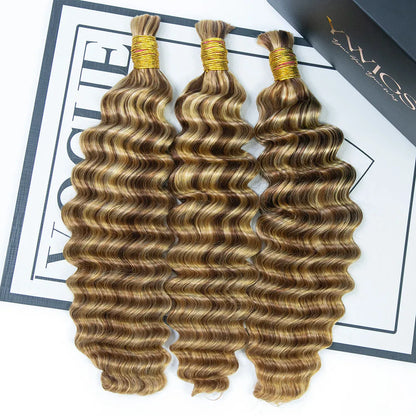#27/#30/#613 Mix Color Blend Deep Wave Bulk Human Braiding Hair