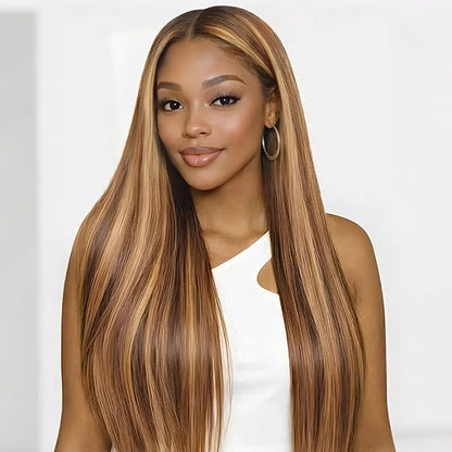 Pre-cut Lace Wig Straight Hair 4/27 Highlight Wear Go Glueless Wig 7x5 Lace Wig Preplucked with Natural Hairline