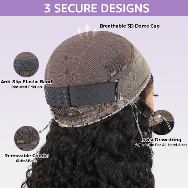 OQ HAIR Water Wave Invisi-Drawstring Flexible Fit 360 Lace Frontal Glueless Wig With Bleached Knots