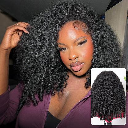 3 In 1 Half Wig | Burmese Curly Glueless Wear Go Half Wig With Elastic Drawstring Seamless Flip Over Wig