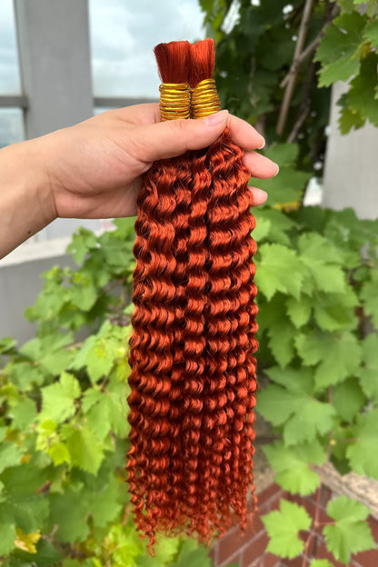 350# Ginger Kinky Curly Bulk Human Hair For Braiding BU16