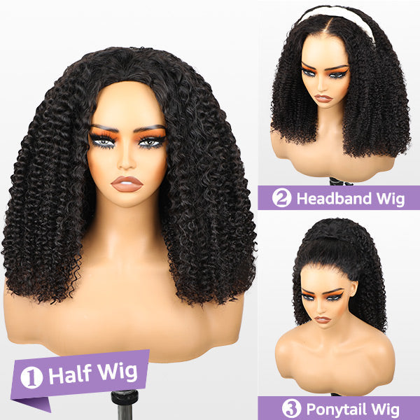 3 In 1 Half Wig | Kinky Curly Glueless Wear Go Half Wig Invisible Hairline Protective Style