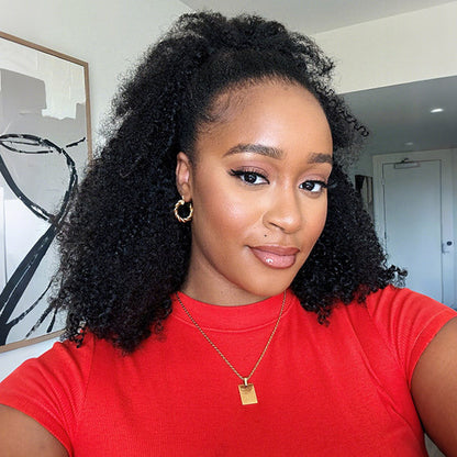 3 In 1 Half Wig | Afro Curly Flexible Fit Wear Go Half Wig With Drawstring Natural Hairline Beginner Friendly