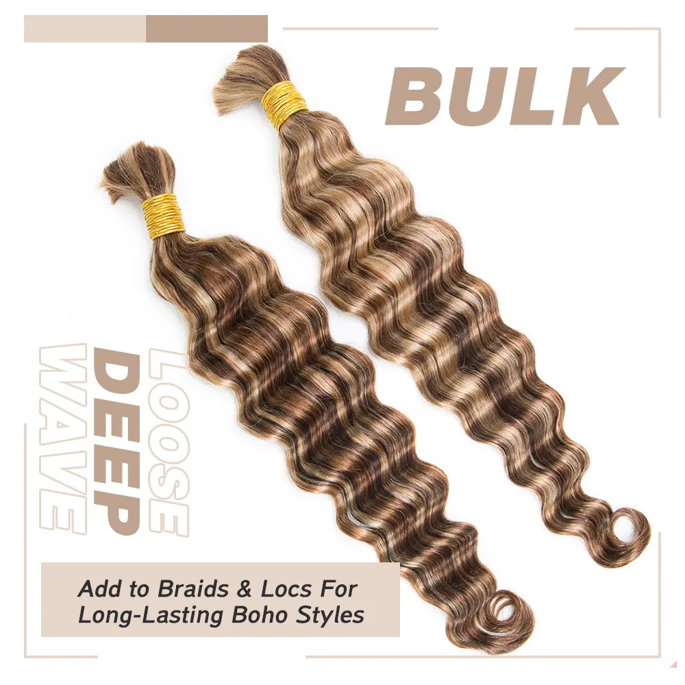 #4/#27/#30 Mix Color Blend Loose Deep Wave Bulk Human Braiding Hair