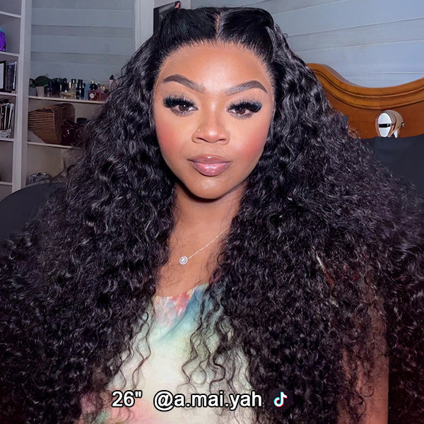 OQ HAIR Water Wave Invisi-Drawstring Flexible Fit 360 Lace Frontal Glueless Wig With Bleached Knots