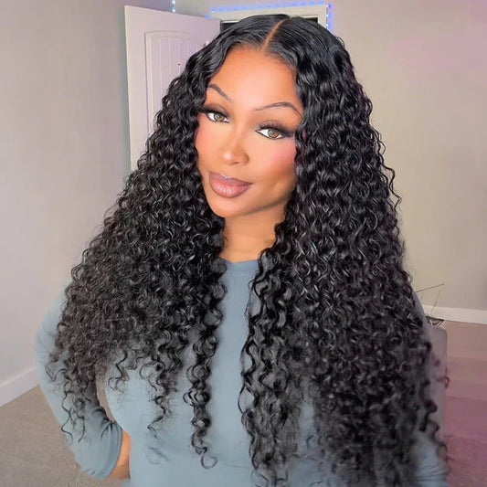 Water Wave Wig Pre Bleached Knots 13x4 13x6 HD Lace Frontal Wig With Elastic Drawstring Wear Go Wig