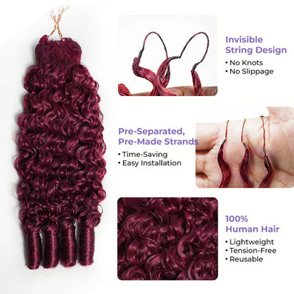 OQ HAIR 99J Burgundy Burmese Curly Crochet Human Hair Micro Ring Loop Better Scalp Airflow