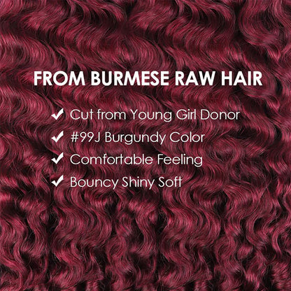 OQ HAIR 99J Burgundy Burmese Curly Crochet Human Hair Micro Ring Loop Better Scalp Airflow