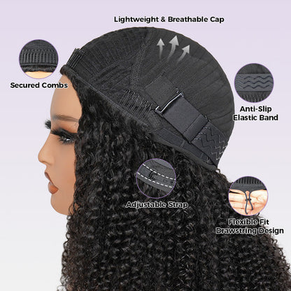 3 In 1 Half Wig | Afro Curly Flexible Fit Wear Go Half Wig With Drawstring Natural Hairline Beginner Friendly