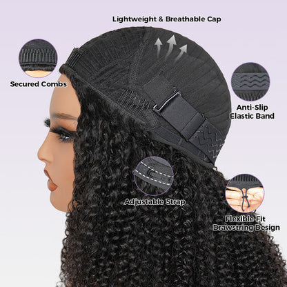 3 In 1 Half Wig | Burmese Curly Glueless Wear Go Half Wig With Elastic Drawstring Seamless Flip Over Wig