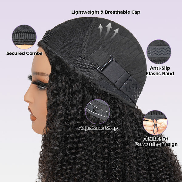 3 In 1 Half Wig | Kinky Curly Glueless Wear Go Half Wig Invisible Hairline Protective Style
