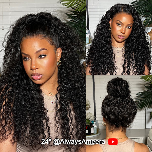 OQ HAIR Water Wave Invisi-Drawstring Flexible Fit 360 Lace Frontal Glueless Wig With Bleached Knots
