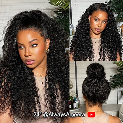 OQ HAIR Water Wave Invisi-Drawstring Flexible Fit 360 Lace Frontal Glueless Wig With Bleached Knots