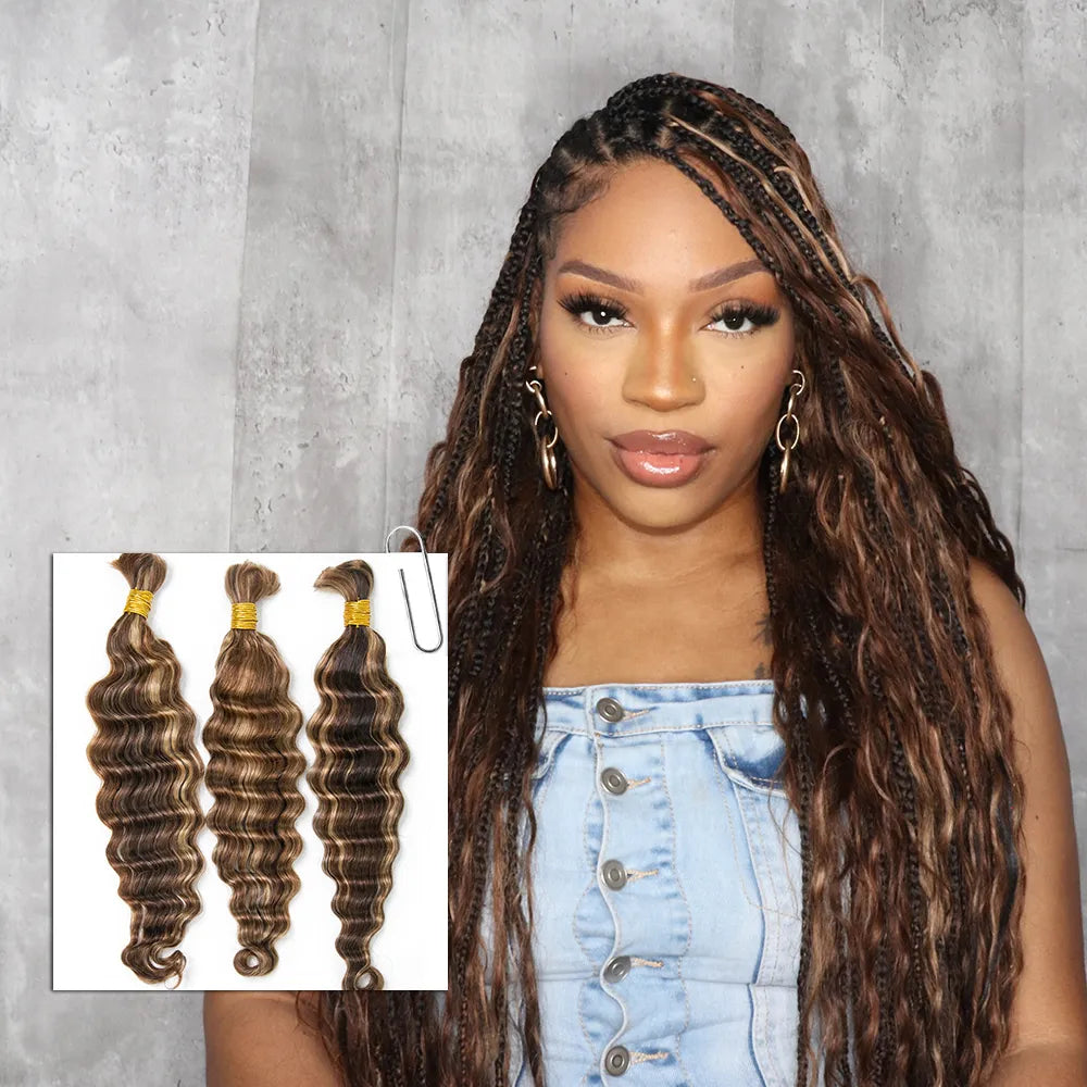 #4/#27/#30 Mix Color Blend Loose Deep Wave Bulk Human Braiding Hair