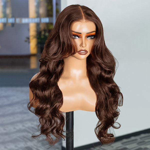 OQ HAIR Body Wave Face-Framing Curtain Bangs Layered Cut Bleached Knots Wear Go Glueless Wig