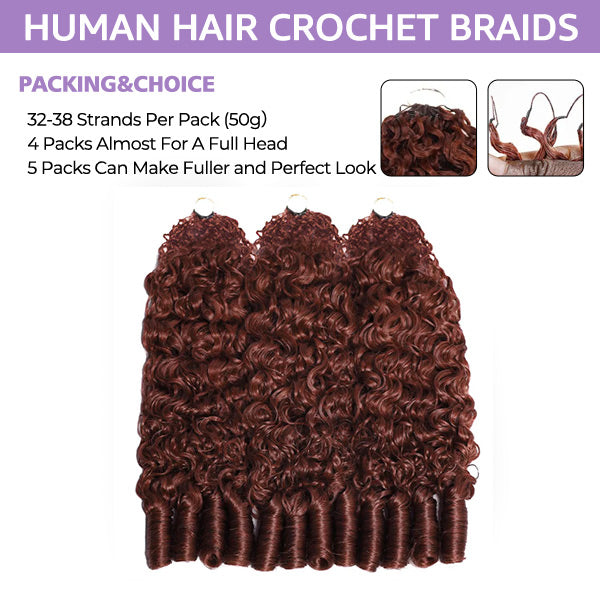 OQ HAIR Breathable Reddish Brown Burmese Curly Crochet Human Hair Seamless Blend For Daily Wear