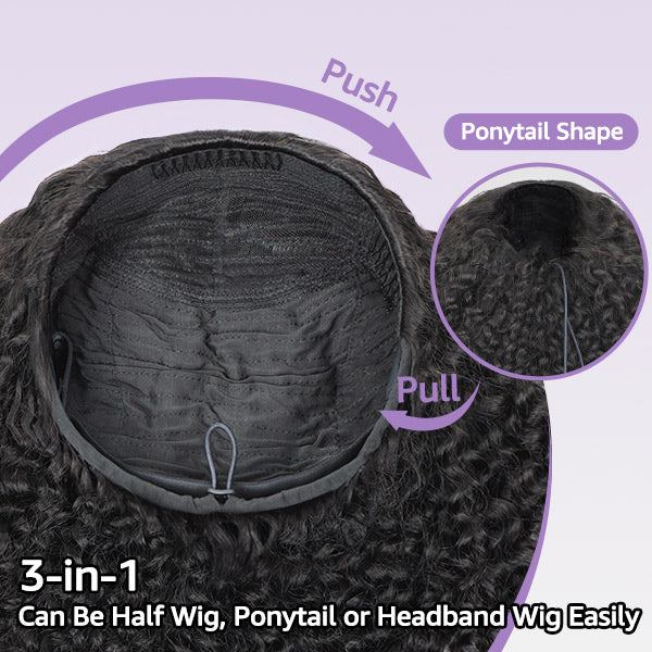 3 In 1 Half Wig | Easy Wear Kinky Straight Wear Go Half Wig Comfortable Fit No Glue Needed