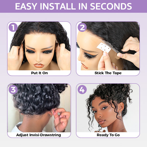 OQ HAIR Water Wave Invisi-Drawstring Flexible Fit 360 Lace Frontal Glueless Wig With Bleached Knots