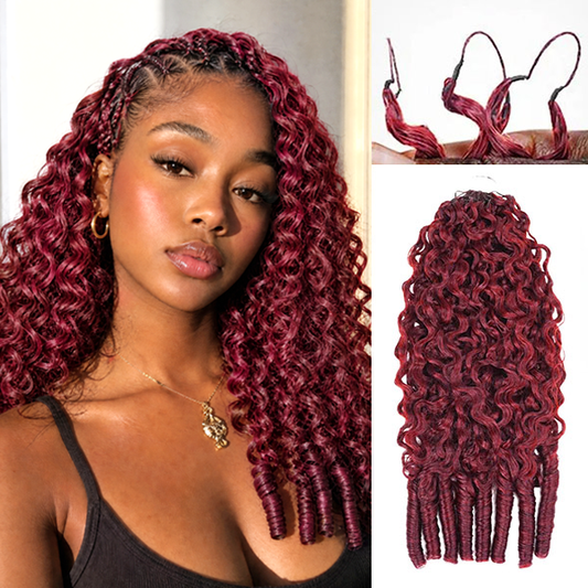 OQ HAIR 99J Burgundy Burmese Curly Crochet Human Hair Micro Ring Loop Better Scalp Airflow