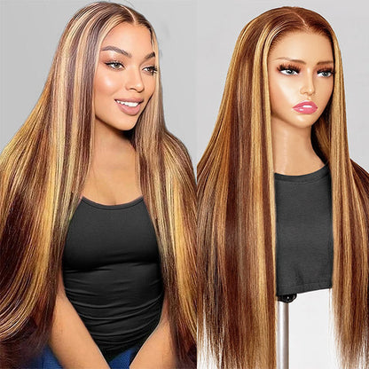 Pre-cut Lace Wig Straight Hair 4/27 Highlight Wear Go Glueless Wig 7x5 Lace Wig Preplucked with Natural Hairline