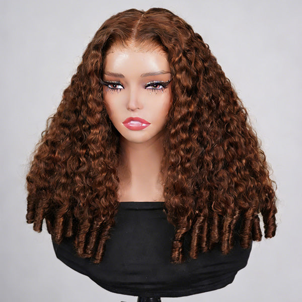 OQ HAIR Milk Chocolate Brown Glueless Burmese Curly Pre-Cut 13x6 Lace Wear Go Wig Adjustable Drawstring For Perfect Fit