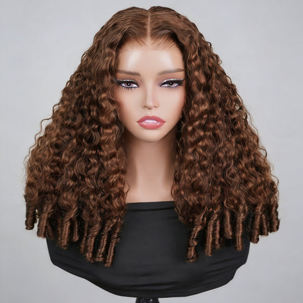 OQ HAIR Milk Chocolate Brown Glueless Burmese Curly Pre-Cut 13x6 Lace Wear Go Wig Adjustable Drawstring For Perfect Fit