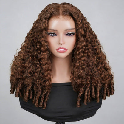 OQ HAIR Milk Chocolate Brown Glueless Burmese Curly Pre-Cut 13x6 Lace Wear Go Wig Adjustable Drawstring For Perfect Fit