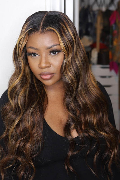 13x6 Highlight Brown Body Wave HD Lace Wig-HD12