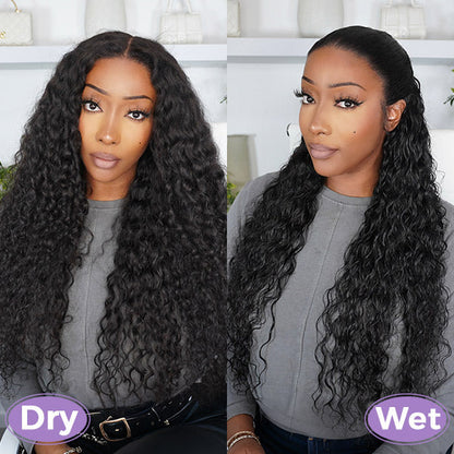 Water Wave Wig Pre Bleached Knots 13x4 13x6 HD Lace Frontal Wig With Elastic Drawstring Wear Go Wig