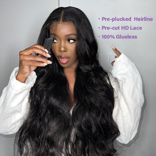 OQHAIR 100% Glueless Wear Go Wig Pre-cut Lace Undetectable 7x5 HD Lace Wigs Preplucked with Natural Hairline Bleached Knots Human Hair Wigs