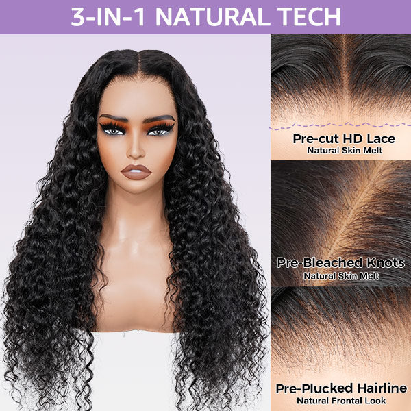 Water Wave Wig Pre Bleached Knots 13x4 13x6 HD Lace Frontal Wig With Elastic Drawstring Wear Go Wig