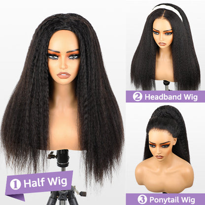 3 In 1 Half Wig | Easy Wear Kinky Straight Wear Go Half Wig Comfortable Fit No Glue Needed