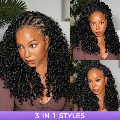3 In 1 Half Wig | Glueless Invisible Water Wave Wear Go Half Wig Flip Over Human Hair Wig