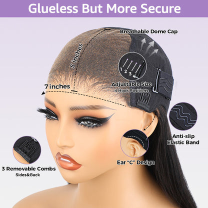 OQ HAIR Glueless Chocolate Brown Layered Cut Face Framing Body Wave Pre-Cut Lace Wear Go Wig