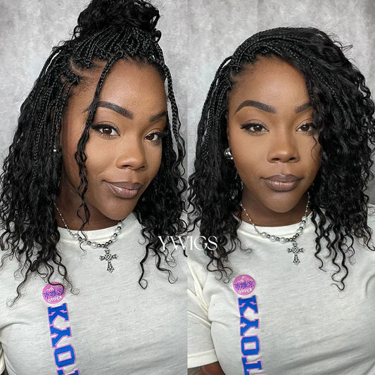 Crochet Boho Box Braids with Human Hair Curls