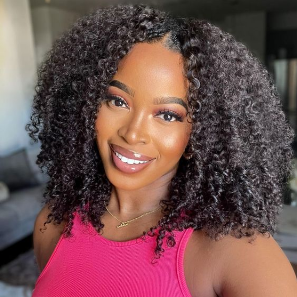 Afro Curly V Part Wig No Leave Out Thin Part Full Volume Glueless Wigs Natural Human Hair Wig