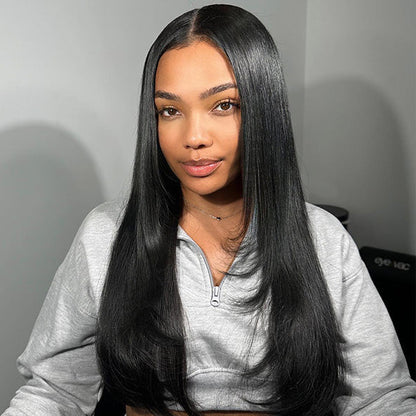 OQ HAIR Sleek Straight Pre-cut 7x5 HD Lace Wear Go Glueless Wig Bleached Invisible Knots