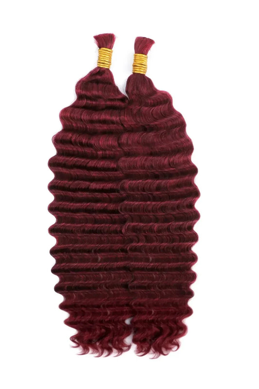 Bulk Human Hair For Braiding Burgundy Red Deep Wave BU19
