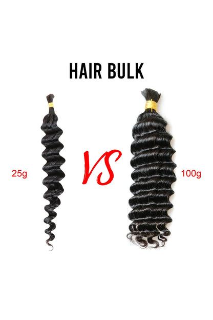 Double Drawn Deep Wave Bulk Human Hair For Braiding Natural Black 25g