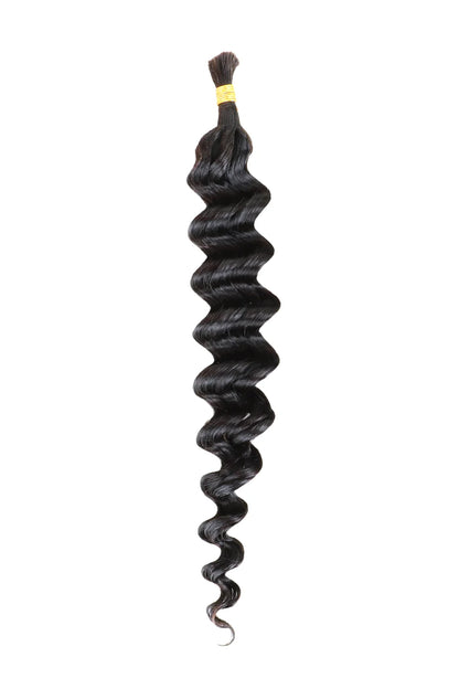 Double Drawn Deep Wave Bulk Human Hair For Braiding Natural Black 25g