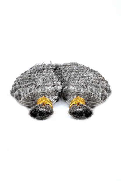Salt and Pepper Bulk Hair Deep Wave for Braiding 70% Gray BU32