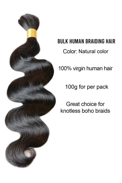 Body Wave Bulk Human Hair For Braiding Natural Black BU08